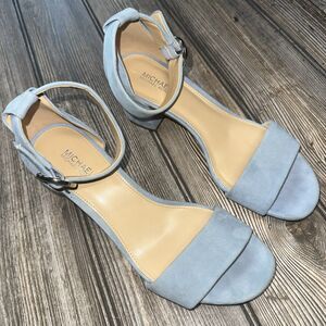 Michael Kors Lena Womens 6M Blue Suede Block Heel Ankle Strap Open Toe Sandals